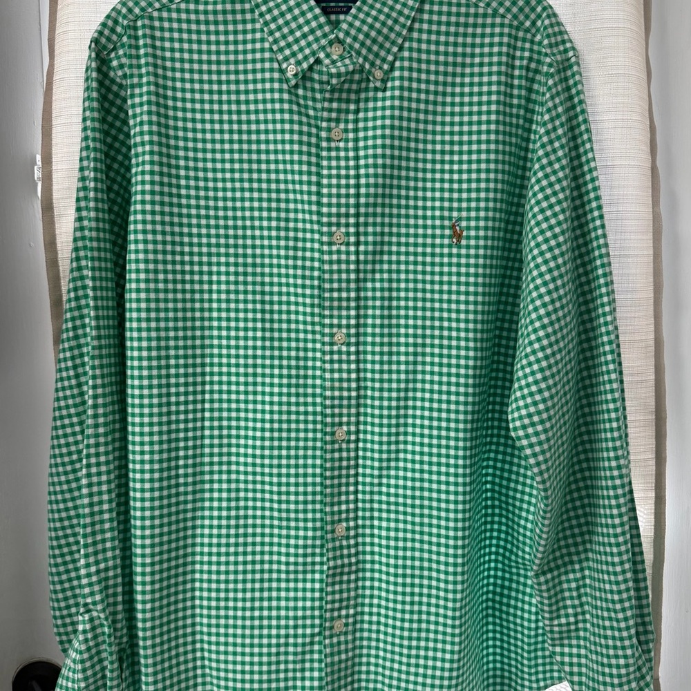 Polo Ralph Lauren Men’s Classic Oxford Shirt, Size XL, Gingham Green